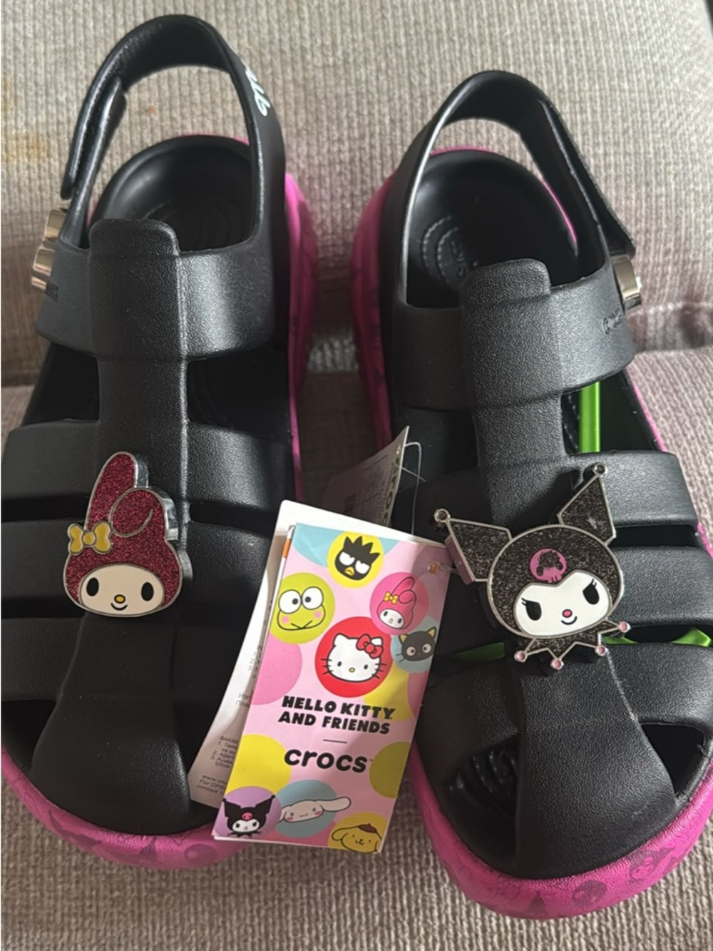 CROCS Black and Pink Kids Sandals with Hello Kitty Charms